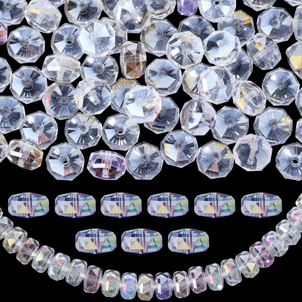 1 Box 100pcs Plated Glass Beads Round AB Color Transparent Electroplate Clear Rondelle Rainbow Crystal Faceted Loose Spacer Bead Bulk for Jewelry Making Necklaces Bracelets Diy Craft Supply