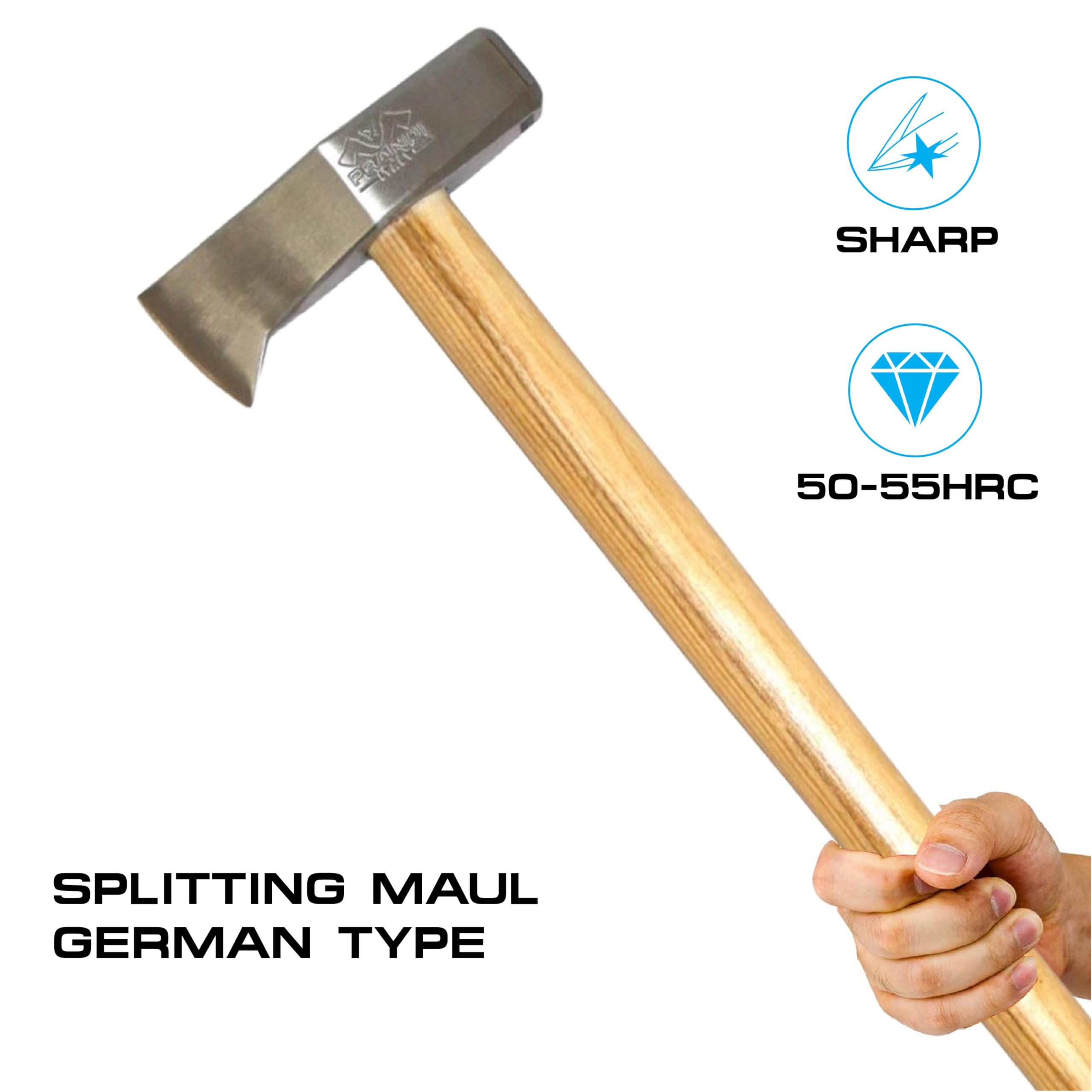 Prandi Axes German C45 Forged Carbon Steel Splitting Maul-Hickory Handle with Leather String - Ideal for Firewood, Splitting, and Chopping - 35.43