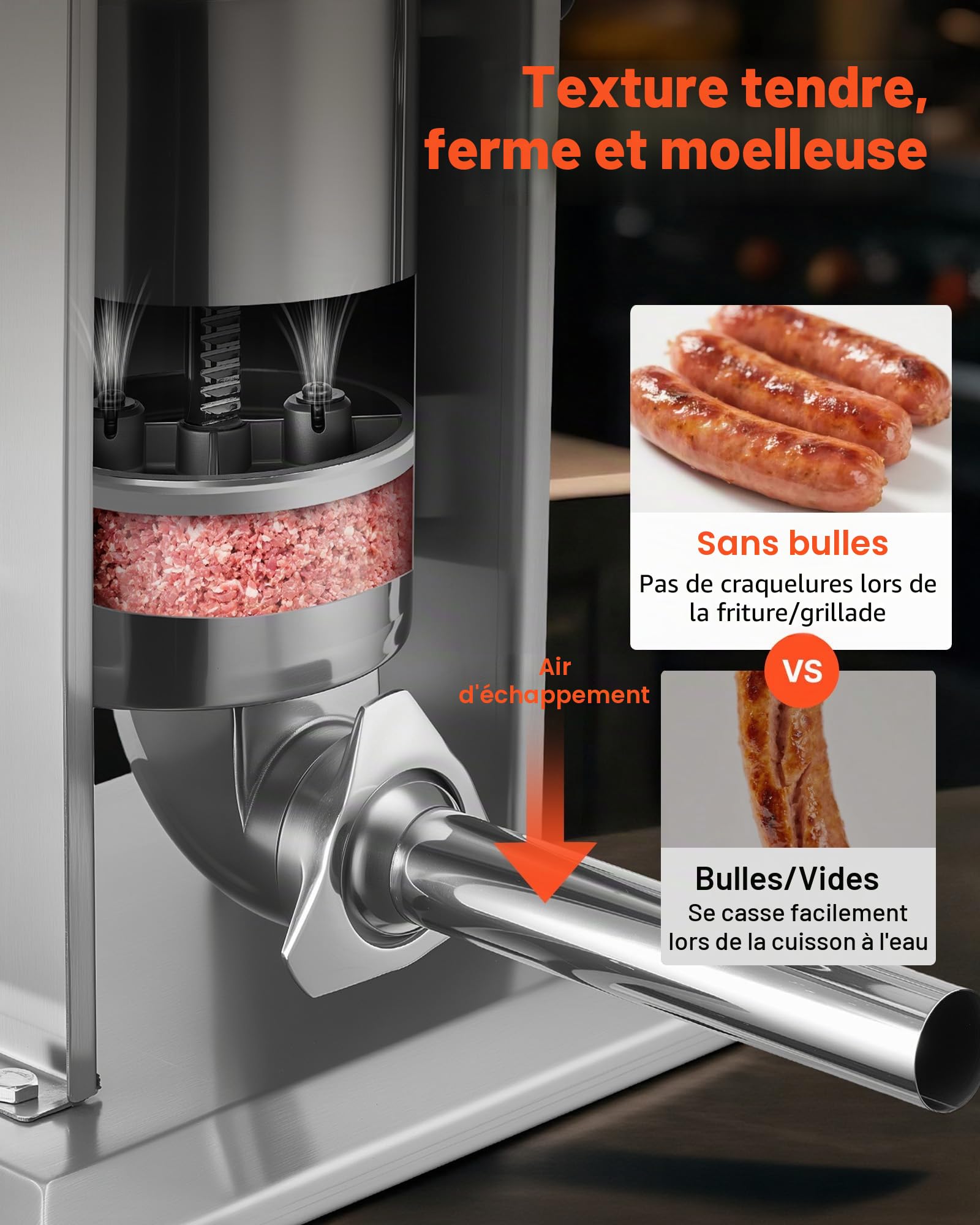 VEVOR Poussoir à Saucisses Manuel 3 L, Machine à Saucisses Verticale, Appareil pour Remplissage de Saucissons Restaurant Boucherie Maison, en Acier Inoxydable, Deux Vitesses, 5 Tubes de Remplissage