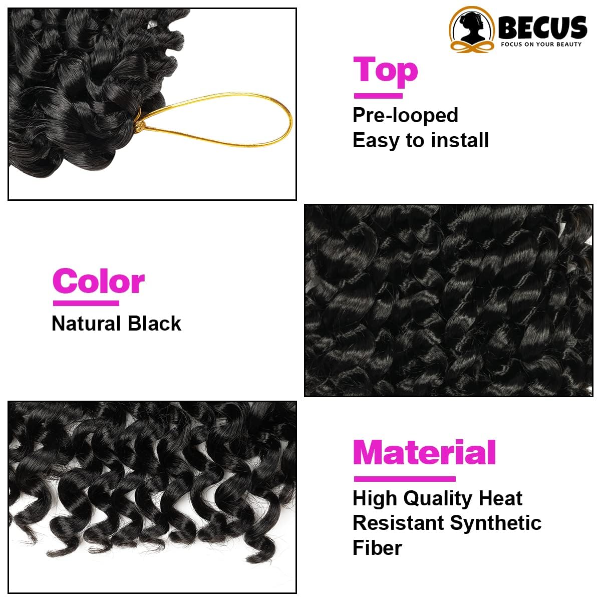 BECUS Gogo Curl Pelo Pelo Para Trenzas Africanas Mujeres 5 Paquetes Jamaicano Rizado Profundo Rizado Para Playa Ganchillo Extensiones Pelo Sintético 8"(Negro Natural #1B)