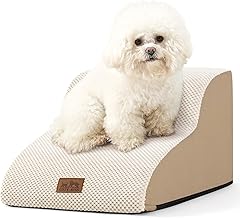 Small Dog Stairs, Foam Pet Stairs for Bed and Sofa, Cat Ramp with Washable Cover and Non-Slip Bottom, Lightweight (Beige, 40x50x30cm, 2)