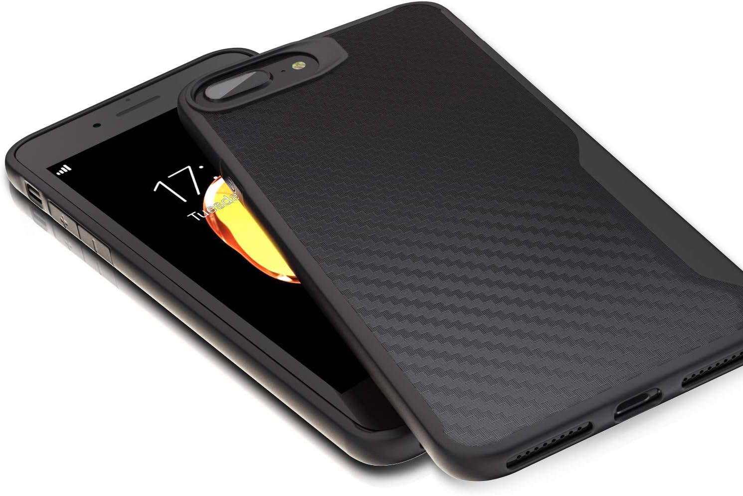 Kitoo Designed for iPhone 7 Plus Case, Carbon Fiber Pattern, 10ft. Drop Tested, Wireless Charging - Black