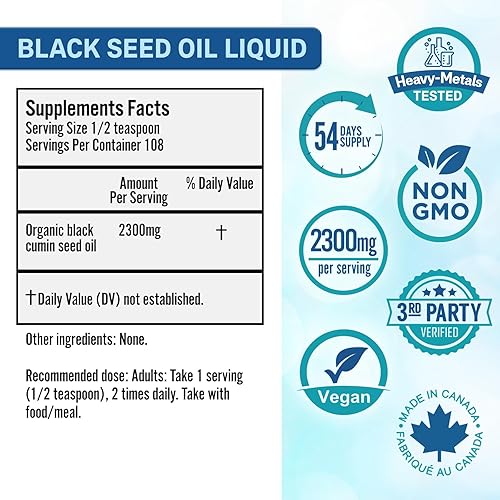 Miniatura 2 de Bio Absorb Aceite de semilla negra. Suministro para 54 días de aceite de semilla de comino negro prensado en frío sin refinar (Nigella Sativa) (9