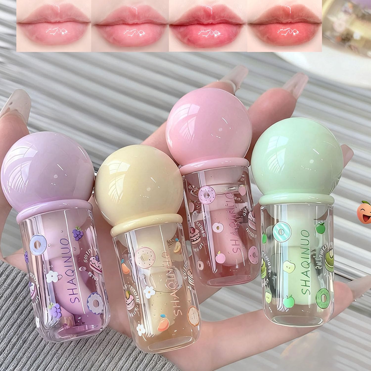 Baorder 4Pcs Hydrating Jelly Lip Gloss Oil Set for Women and Girls