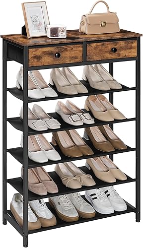 Vista 8 de HOOBRO Zapatero, organizador de almacenamiento de zapatos de 6 niveles con 2 cajones no tejidos, 15-20 pares de zapatos para entrada, estante