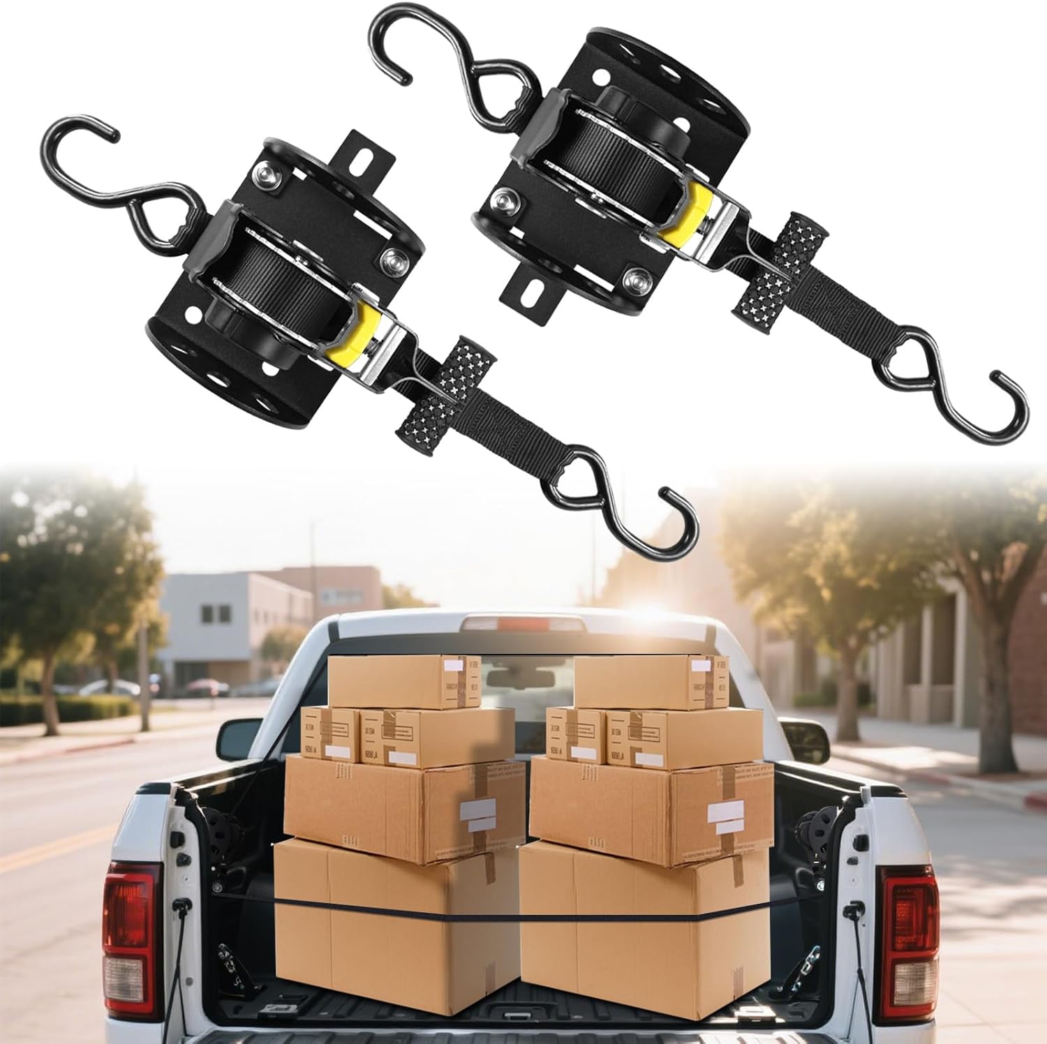 Retractable Ratchet Strap Compatible with 2022-2025 Ford Maverick, Truck Bed Luggage Cargo Auto Retracting Ratchet Tie Down Straps Accessories 2Pcs