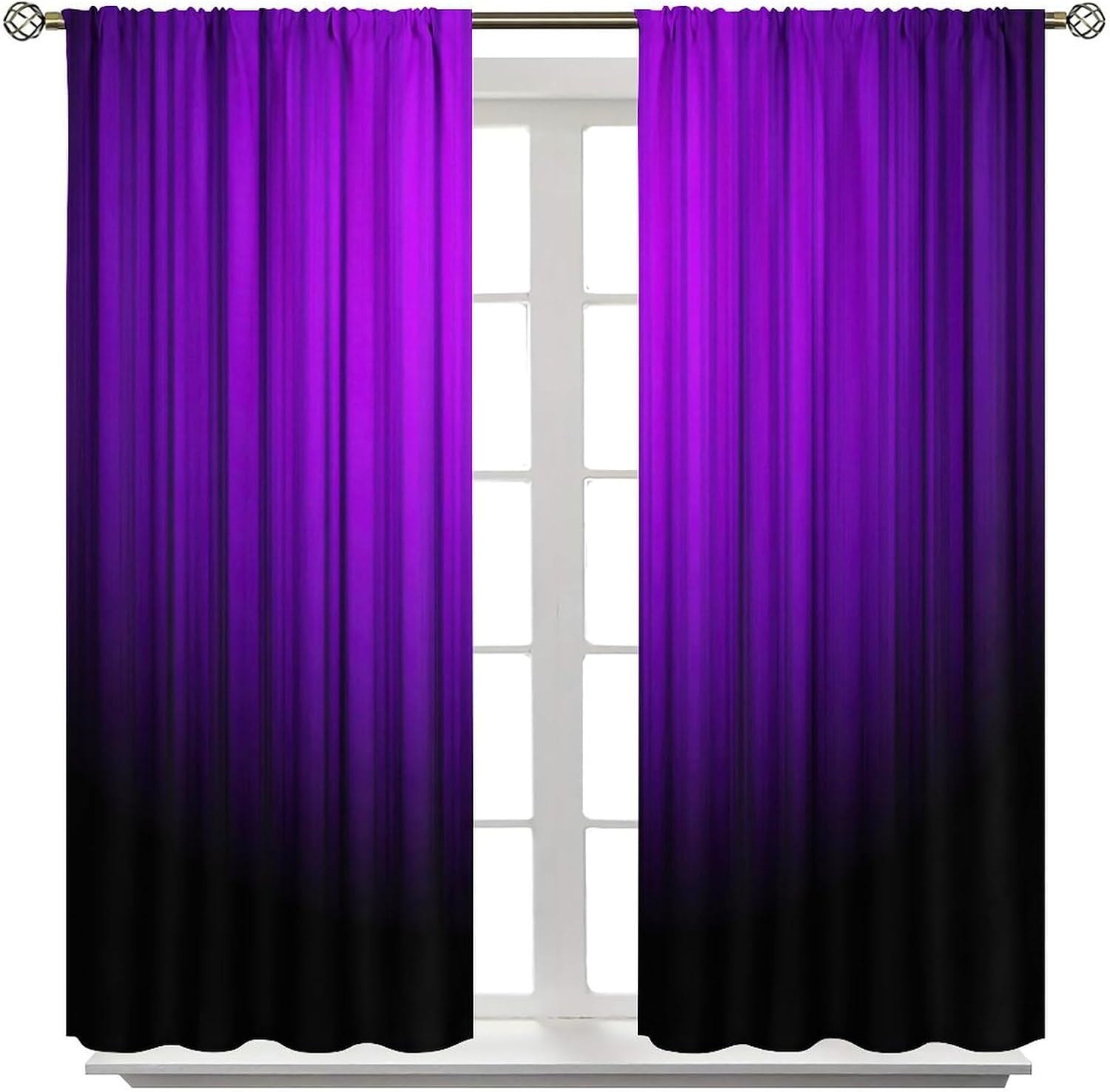 Purple and Black Curtains Funny Striped Ombre Elegant Design Bright Solid Dark Abstract Gradient Blackout Rod Pocket Curtains for Bedroom Living Room Kitchen Window Drapes 2 Panel Set 42x45 Inch