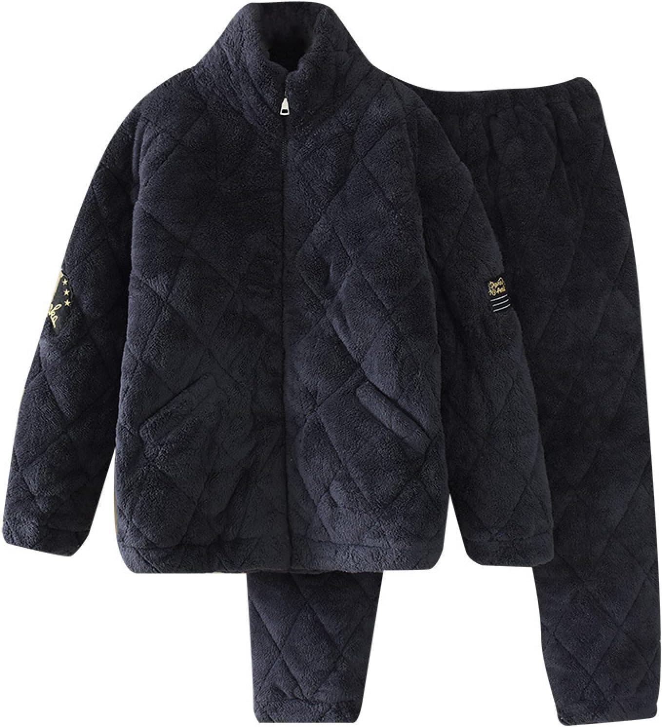 Zipper Style Couple Pajamas Women's Autumn And Winter Coral Fleece Three-layer Padded Jacket Plus Velvet Thickened Men's