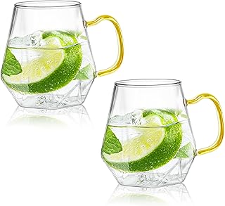 10 oz Clear Glass Espresso Cups Set of 2 Coffee Cups with Handle Crystal Coffee Mug Borosilicate Heat Resistant for Liquor Tea Beverages Milk Latte Cappuccino