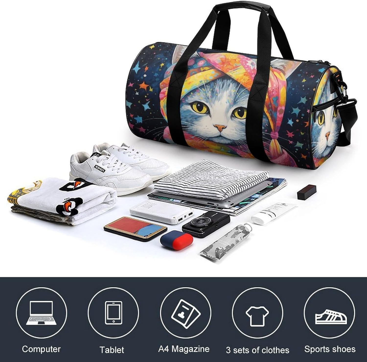 Wearing A Headscarf Gym Bag Hand-held Fitness Bags Cylindrical Fitness Bag with Shoe Large Compartment Duffle Bags for Travel Sports Unisex image 4