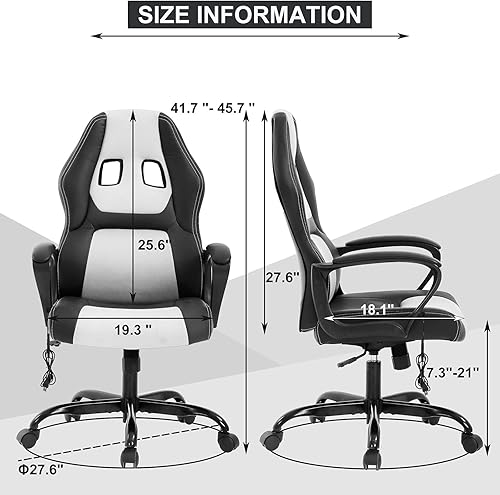 Miniatura 2 de Silla de juegos de masaje para oficina con reposacabezas de soporte lumbar, reposabrazos acolchado de escritorio ergonómico, silla de computadora