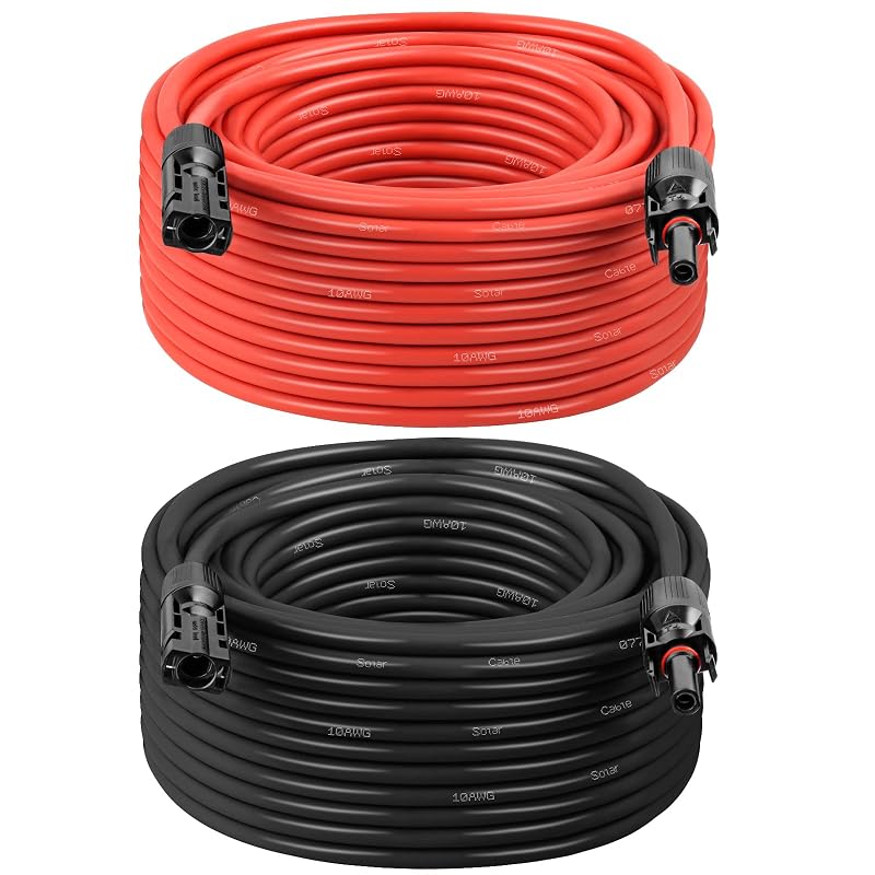 Cabo de Extensão Solar 10 AWG com Conectores MC4 Macho e Fêmea MOOKEERF, 18,3 m Vermelho + 18,3 m Preto, 2 cabos