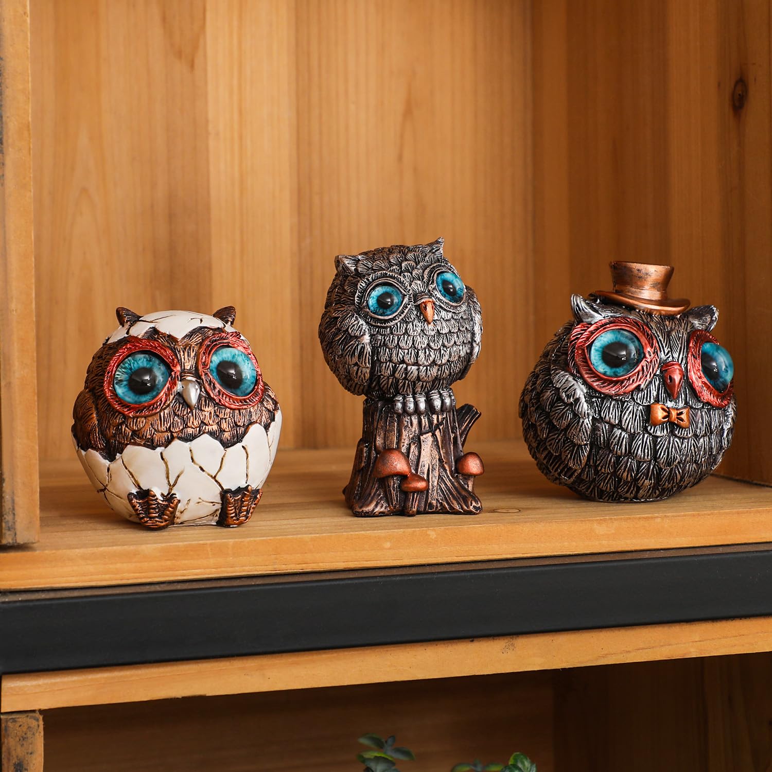 Lot De 3 Figurines Hiboux Dorés Décoratives - Statuettes Pour Maison, Bureau Et Table