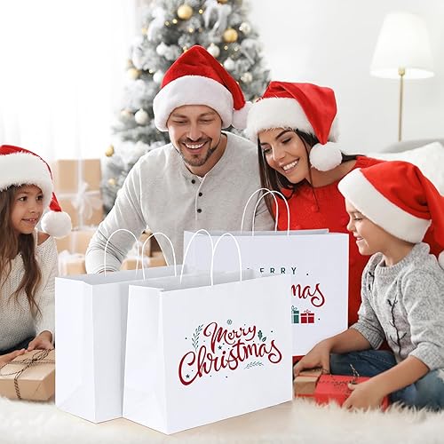 Miniatura 7 de GSSUSA Bolsas de regalo de papel grandes de 16 x 6 x 12 pulgadas, 25 bolsas de papel blanco con asas, bolsa de compras para pequeñas empresas, papel