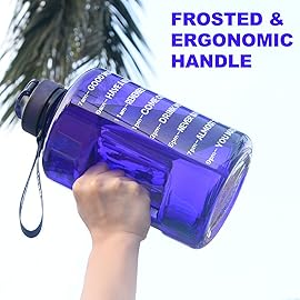 SLUXKE Gallon Water Bottle with Straw and Time Marker, 128oz BPA Free Big Water Jug, LeakProof Purple