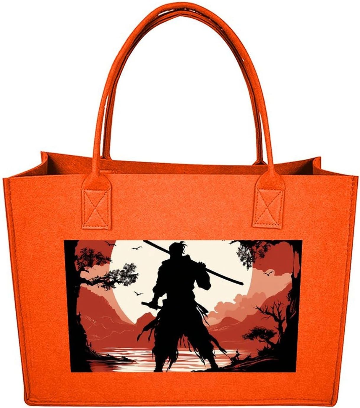 Samurai Tote Bag for Unisex, Large Felt Shopping Bag with Handles, Handbag, Reusable Gift Bag