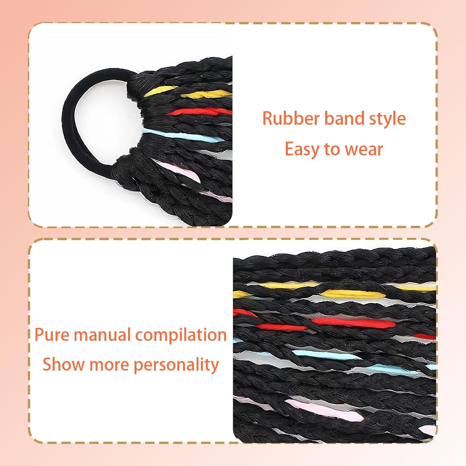 Colored Mix Braiding Hair Dreadlocks,Handmade Braided Ponytail Extension with Hair Tie,Synthetic Long Twisted Hairpieces,Colored,23.6 Inches,2 Pieces - Image 3