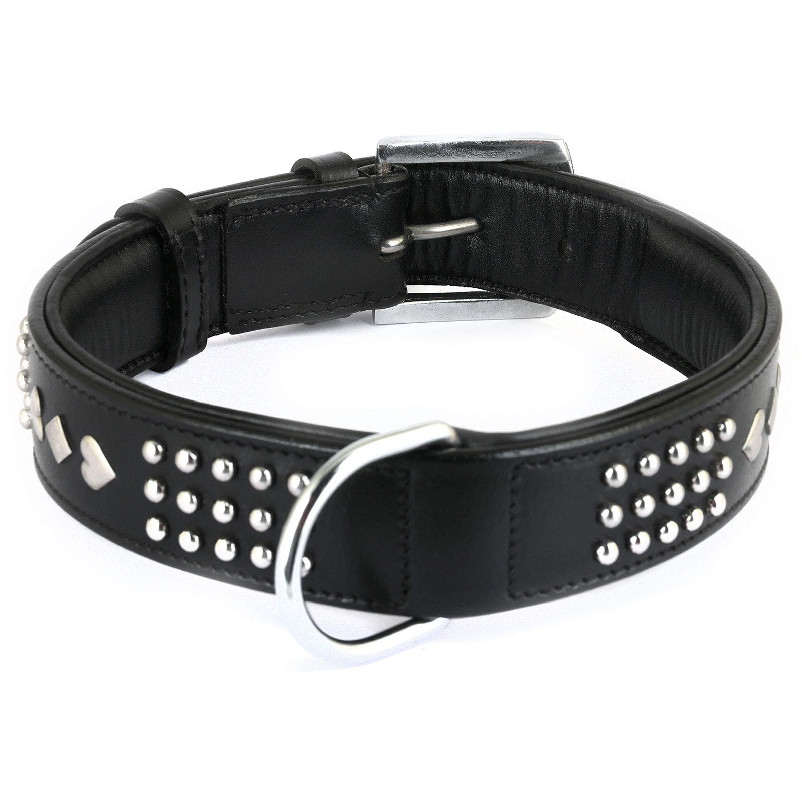 Monkimau Collar para Perros, Collares de Perro de Piel Auténtica con Remaches Acolchado Ajustable (L-XL: 35 mm x 70 cm)