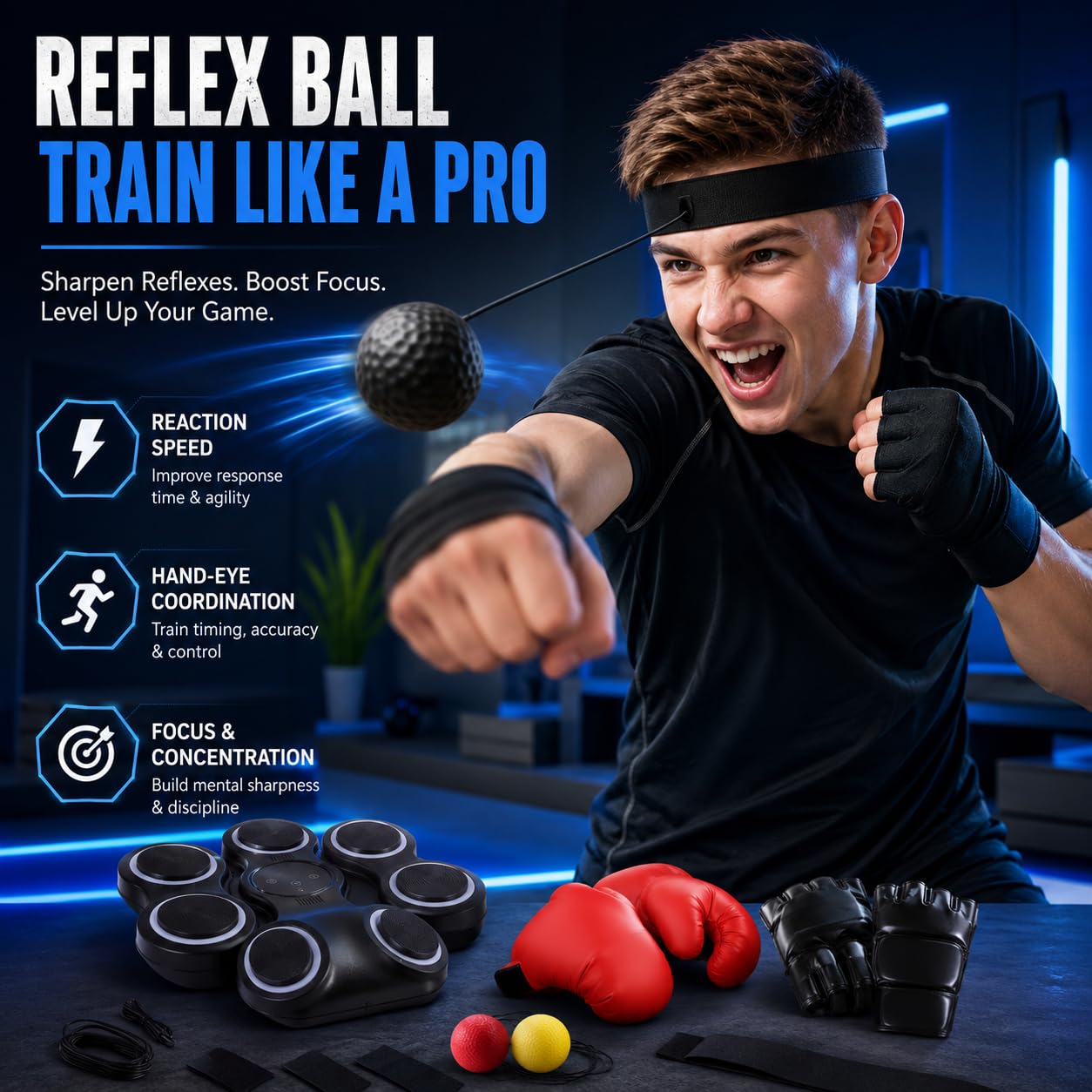 Music Boxing Machine - Máquina de boxeo electrónica con luces LED y Bluetooth, 9 velocidades para niños y adultos, entrenador de boxeo musical para casa y gimnasio