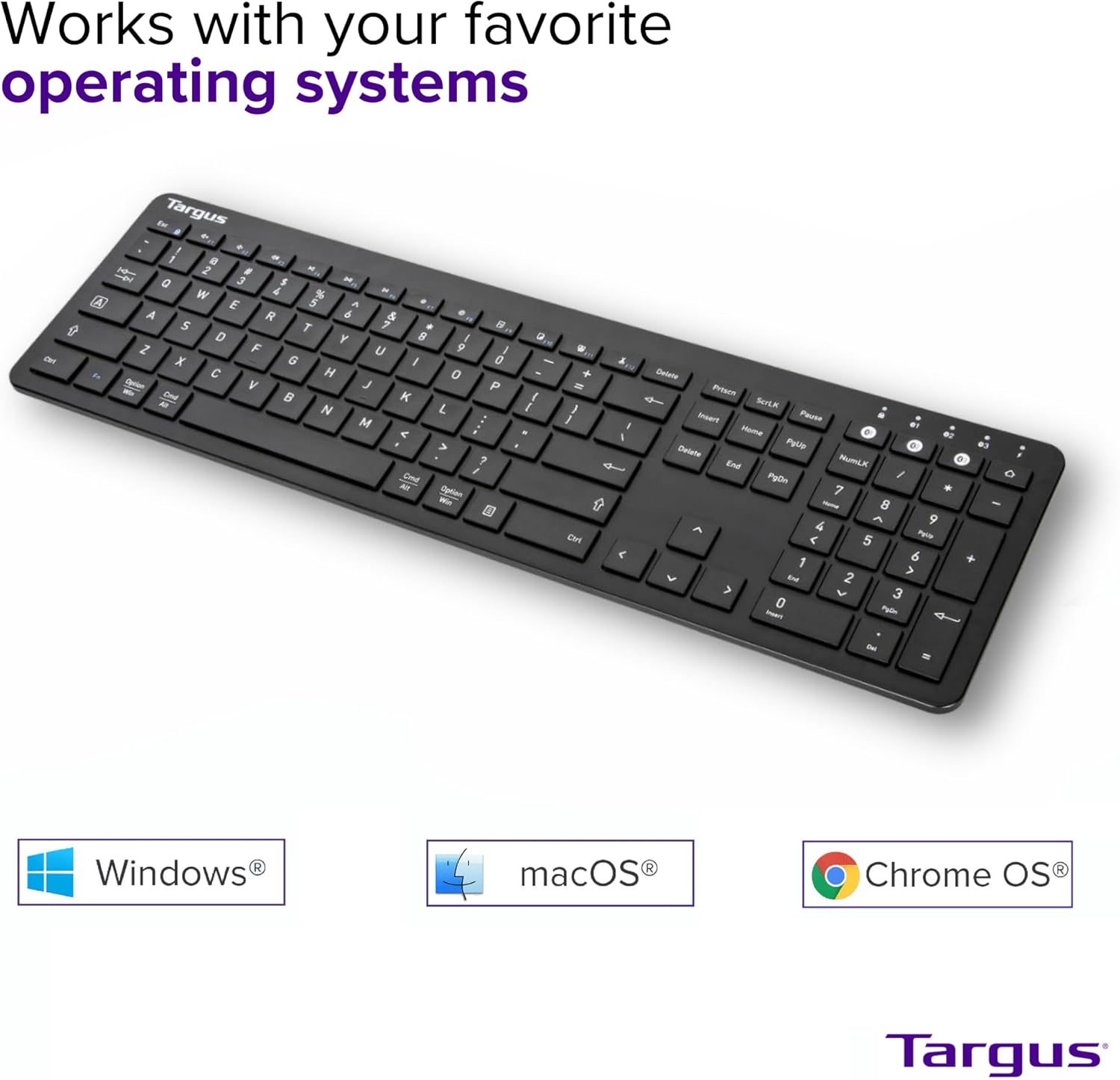 Targus Full-Size Multi-Device Bluetooth Keyboard - Compatible with Chrome OS, Windows, macOS, iOS, and Android (AKB864US)