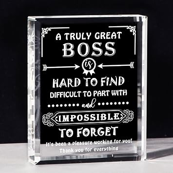 Movdyka Engraved Crystal Boss Going Away Gift for Women Men, Great Appreciation Gifts for Best Boss Lady Desk Decoration Paperweight Present for Boss Day Leaving Retirement Birthday Christmas