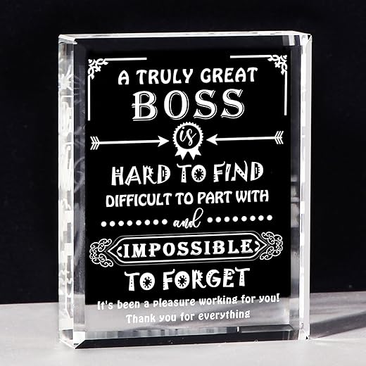 13. Movdyka Engraved Crystal Boss Going Away Gift - A Heartfelt Christmas Gift for Boss: Desk Decoration and Paperweight Keepsake with Appreciation Sentiments, Suitable for Women and Men