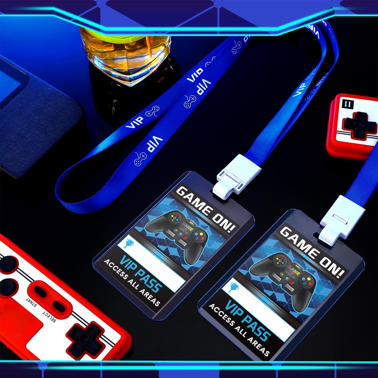 Win velenceセット【ラゲージストラップ追加】 Amazon.com: Leinuosen 16 Pieces Blue Video Game VIP Pass Holder