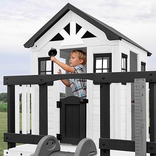 Miniatura 15 de Backyard Discovery Echo Heights - Casa de juegos elevada de madera de cedro para niños con tobogán ondulado, cocina de juegos, terraza envolvente,