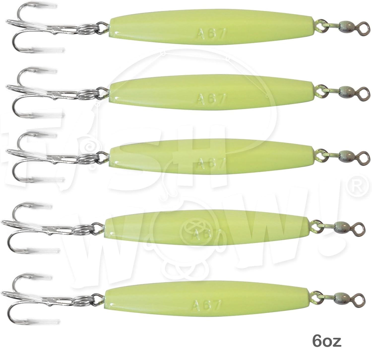 5pcs Fish WOW!® 6oz Diamond Jig Glow jigs with a Treble Hook - Glow in The Dark