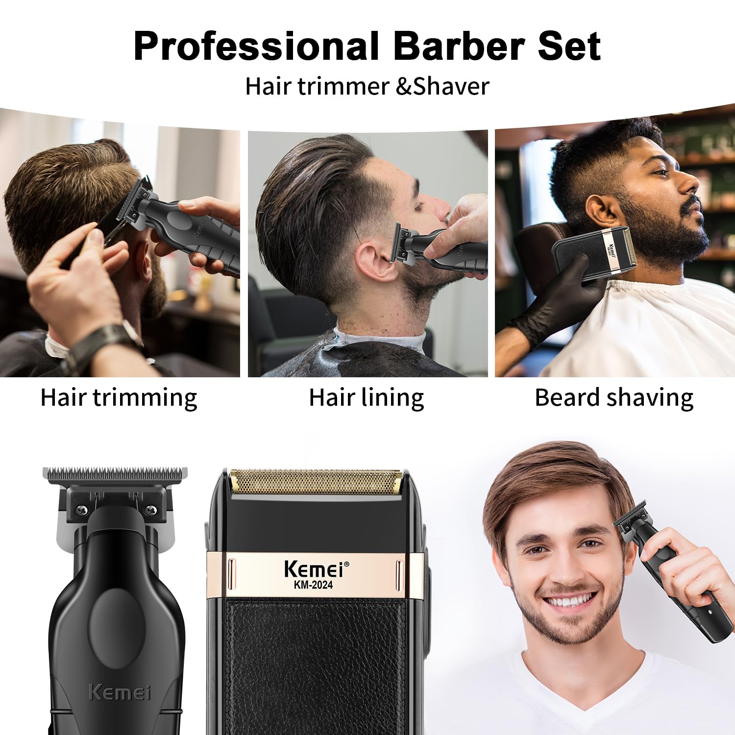 KEMEI Set tagliacapelli e rasoi a lamina, tagliacapelli elettrico da uomo, rasoio elettrico senza fili, rasoio di precisione T-Blade Zero Gapped Hair/Barba, ricaricabile USB