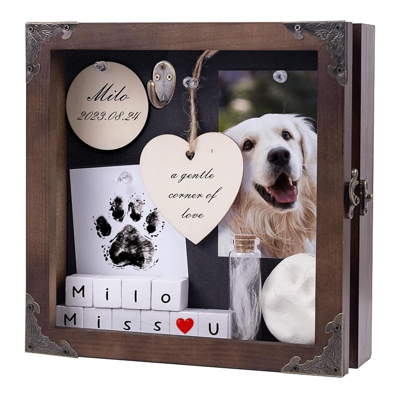 Caixa Memorial para Cães e Gatos com Kit de Pegada e Tampa de Acrílico DigNew, 21,84 x 21,84 x 21,84 cm