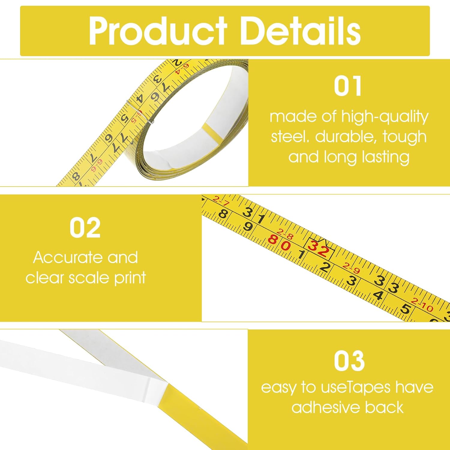 Nogeqi 3 pcs 78 Inch Self-Adhesive Measuring Tape, Left to Right Read Peel and Stick Workbench Ruler with Imperial and Metric Scales for Woodworking, Table Saw, Drafting