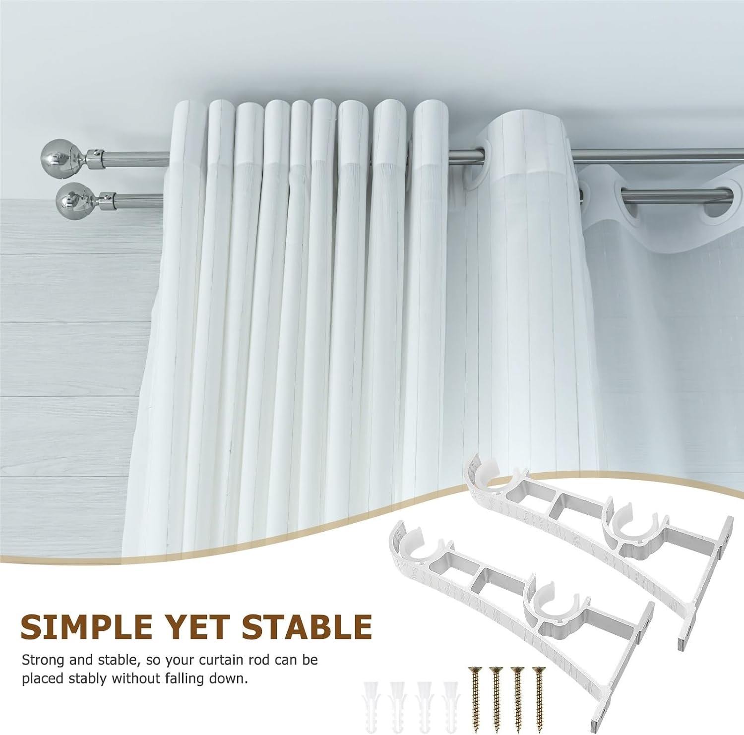 Curtain Rod Bracket 4pcs Large Curtain Holders Double Brackets for Wall