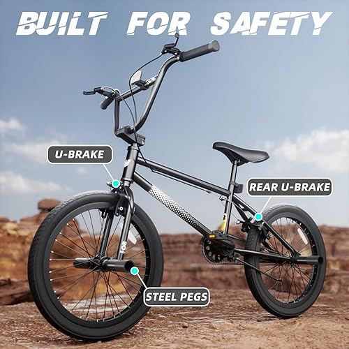 Miniatura 5 de 67i - Bicicleta BMX para niños de 18/20 pulgadas, bicicleta para niños de 8 a 12 años con freno U delantero y trasero, asiento ajustable, horquilla