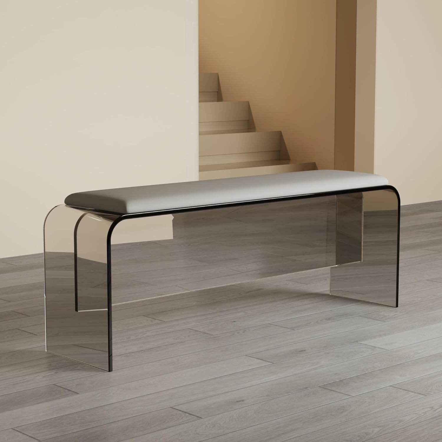 Industrial Shoe Bench with Cushion, Ottoman Bench for Living Room, Acrylic Bench, entryway Bench with Storage Bench (Black, 80 x 30 x 45 cm)