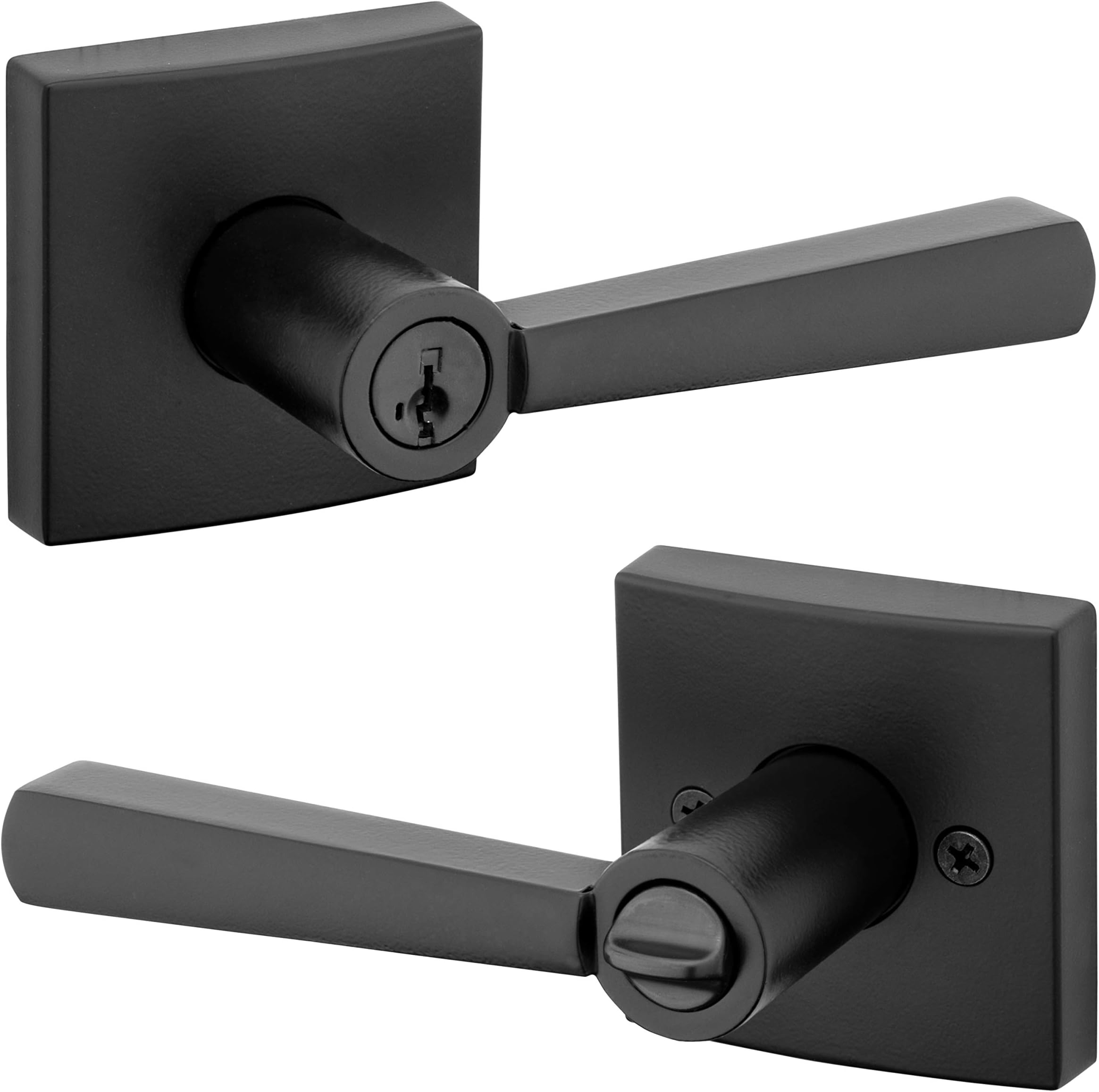 BaldwinSpyglass , Entry Door Handle Reversible Lever with Keyed Lock Featuring SmartKey Re-key Technology and Microban Protection, in Matte Black