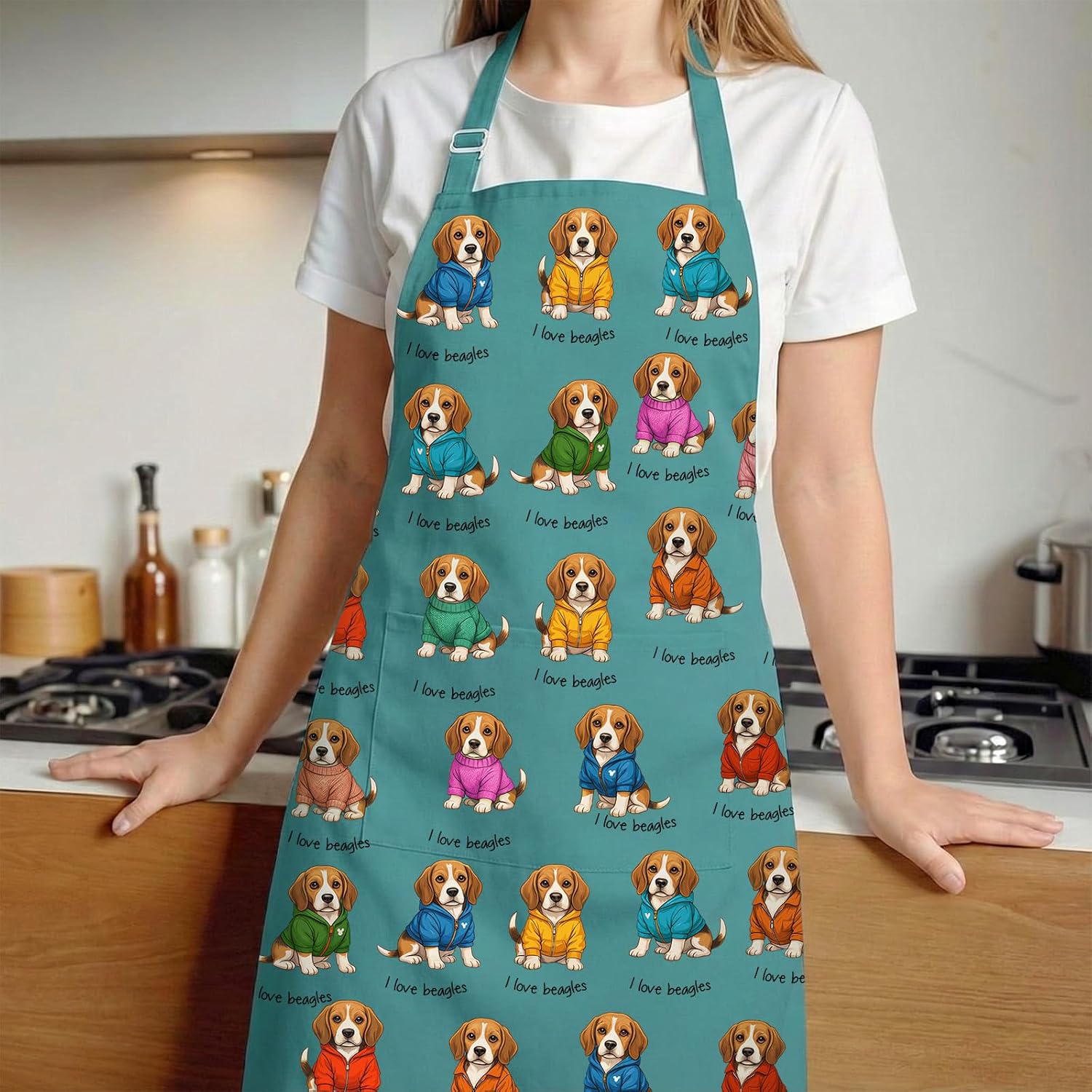 Beagle Aprons for Dog Lover, Adjustable Neck Strap Kitchen Chef Apron