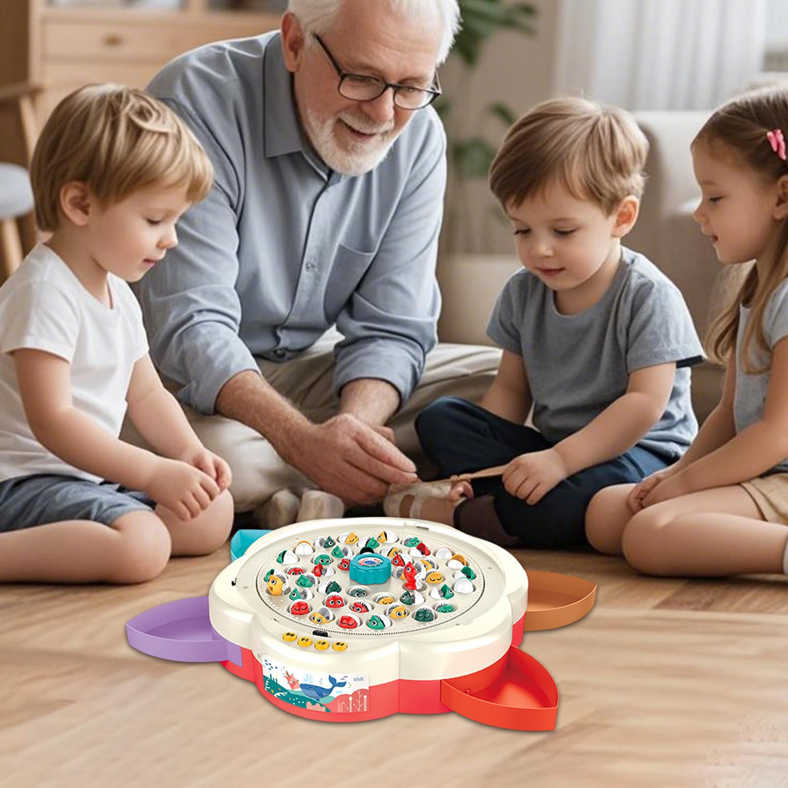 Juego Pesca Infantil Actividad de Mesa Educativa y Divertida, Habilidades | Juguete De Pesca Rotatorio A Pilas Con Música Actividad de Motricidad Fina y Vínculo Padres-Hijos para Niñ