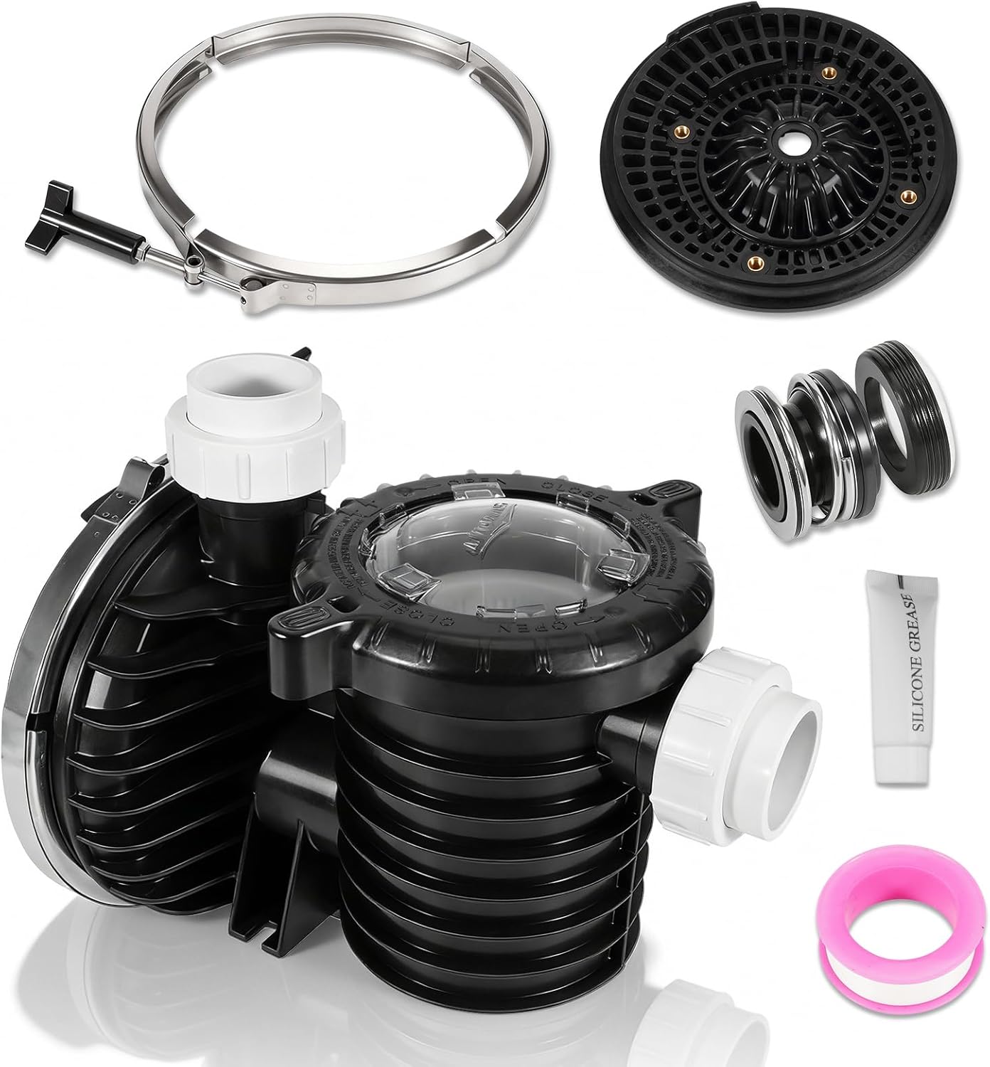 17307-0110S Pool Pump Tank Body Assembly Kit Compatible with Pentair Sta-Rite IntelliPro, Max-E-Pro Series, Includes V-Clamp, Seal Plate Kit & 2-Inch Union, Pool And Spa Inground Pump