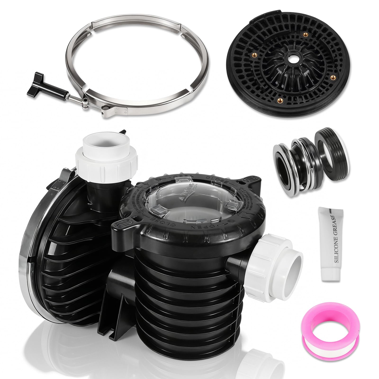Photo 1 of loosoo 17307-0110S Pool Pump Tank Body Assembly Kit Compatible with Pentair Sta-Rite IntelliPro, Max-E-Pro Series, Includes V-Clamp, Seal Plate Kit & 2-Inch Union, Pool And Spa Inground Pump