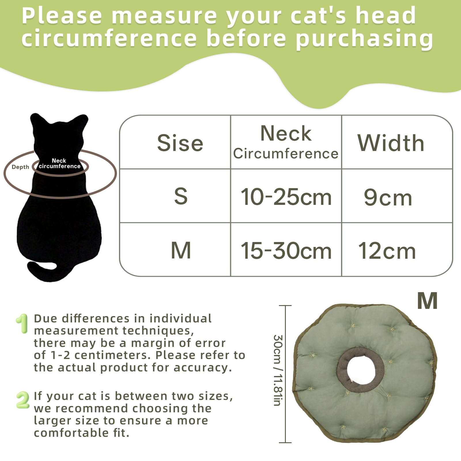 Halskrause Katze, Einstellbarer Katzenkragen, Elizabeth-Halsband, Weiches, Wasserdichtes Halsband Für Katzen Und Welpen Nach Operationen Zum Schutz Vor Lecken Und Kratzen(Grün M)