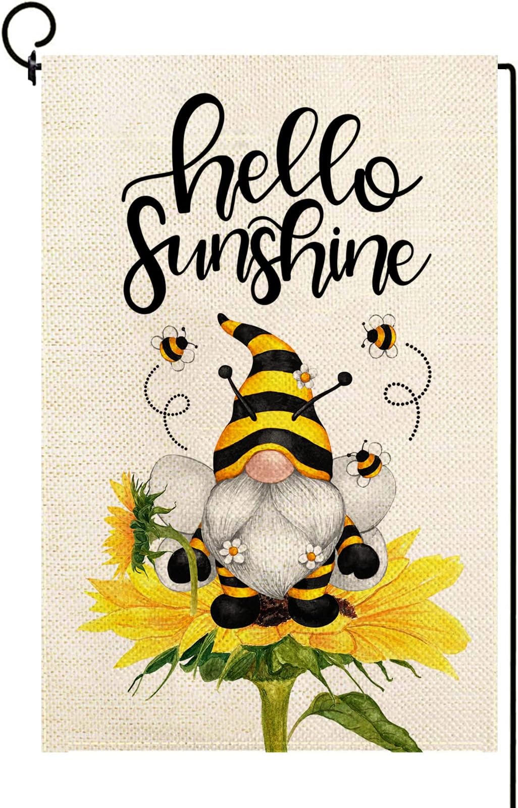Baccessor Hello Sunshine Summer House Flag Double Sided Sunflower Bees Funny Gnome Farmhouse Yard Flag Seasonal Holiday Outdoor Outside Decoration 28x40 Inch
