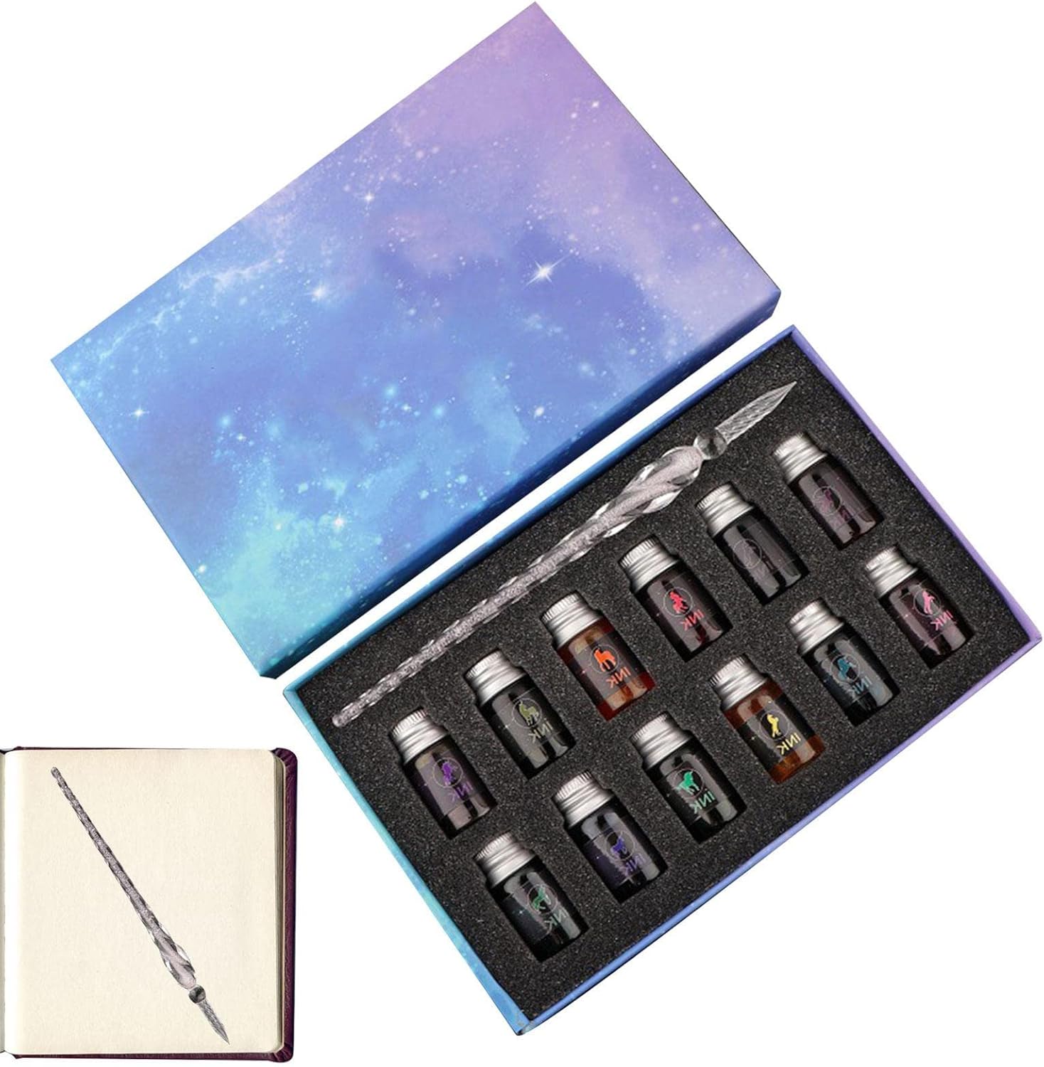 Glass Dip Glittering Starry Calligraphy Glass Dip Pens and Ink Set