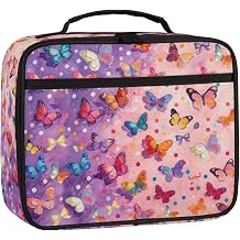Kids Lunch Box - Reusable Insulated Lunch Bag for Girls, Washable Lunch Tote Kit Cooler Bag Toddler Leak-proof Lunchbox for School and Daycare, Colorful Butterflies