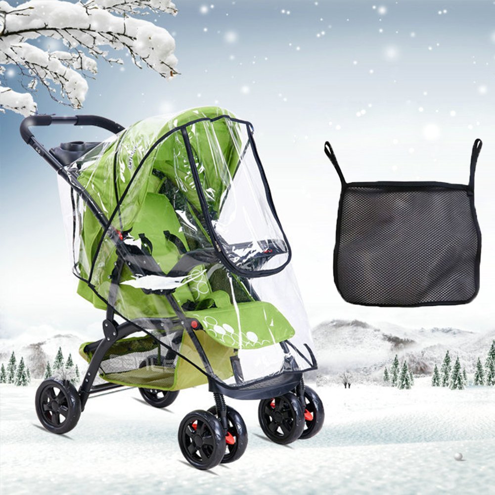 Burbuja de Lluvia Protector Cubierta contra Lluvia y Viento Impermeable para Silla de Paseo de Bebé y Carrito con una Bolsa Organizadora de Malla para Guardar Cosas