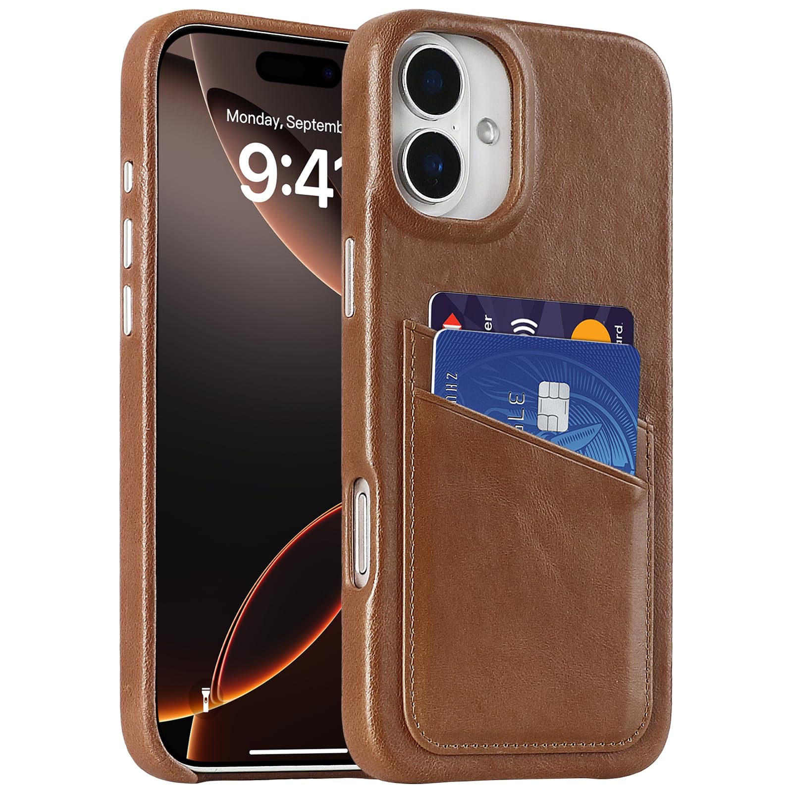 Étui iPhone 16 Plus cuir véritable antichoc avec porte-cartes de crédit - 8