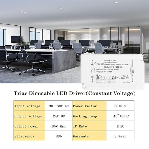 Miniatura 4 de Controlador LED regulable de 96 W 24 V, transformador de CA de 110 V a CC 24 V, compatible con atenuadores Lutron y Leviton, clase 2, certificación