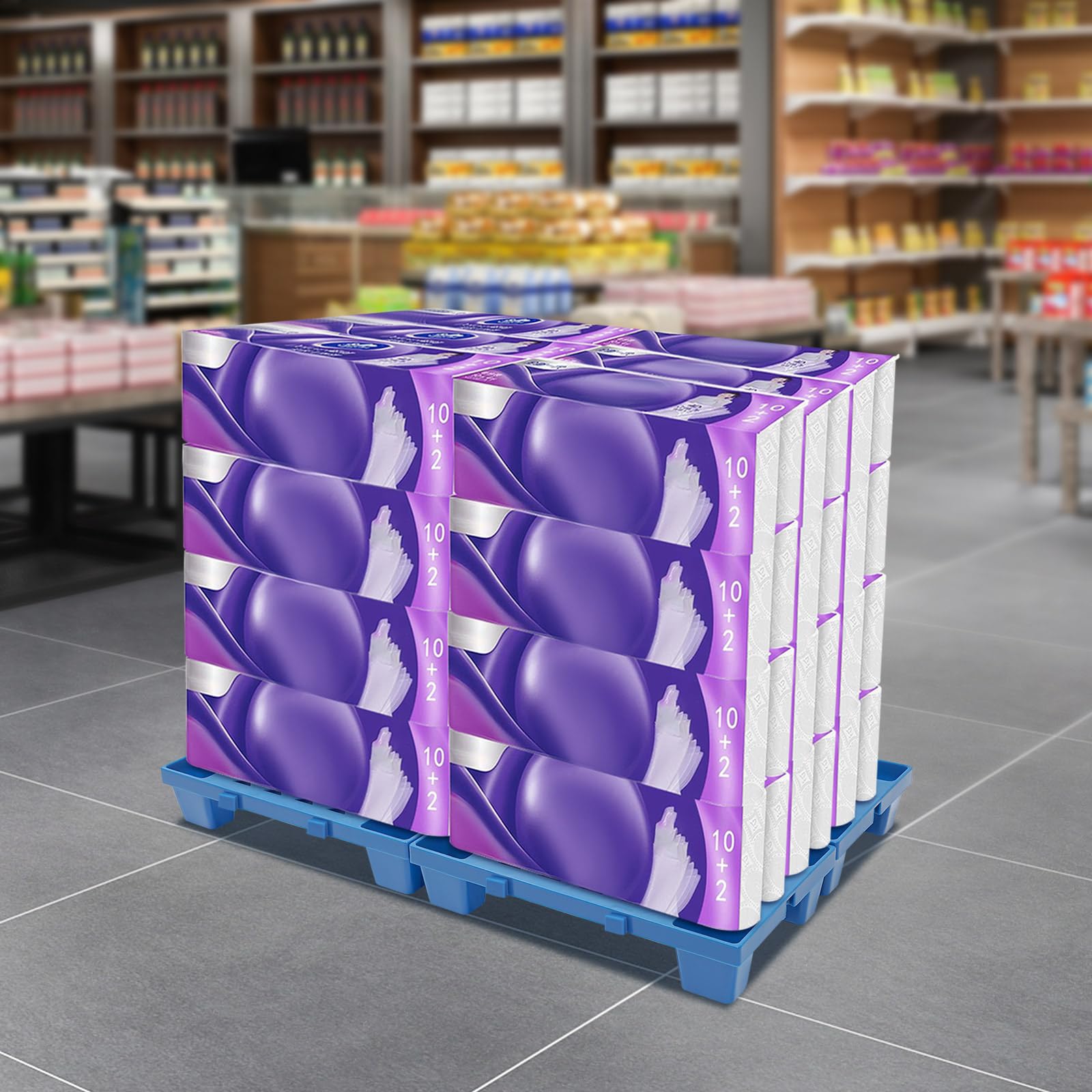 FIPINIXK 4PCS Plastic Pallets Breathable Grid Pallets with Drainage Holes Portable Plastic Pallet for Supermarkets Offices Storage Rooms 220 LBS Load-Bearing Capacity, Blue