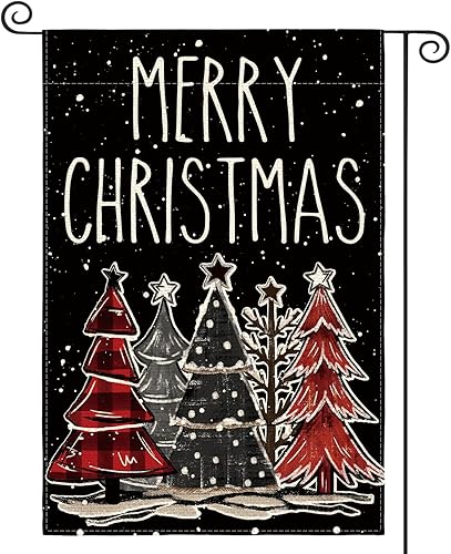 AVOIN colorlife Bandera de jardín con árbol de Navidad de 12 x 18 pulgadas de doble cara exterior, bandera decorativa para exteriores BK
