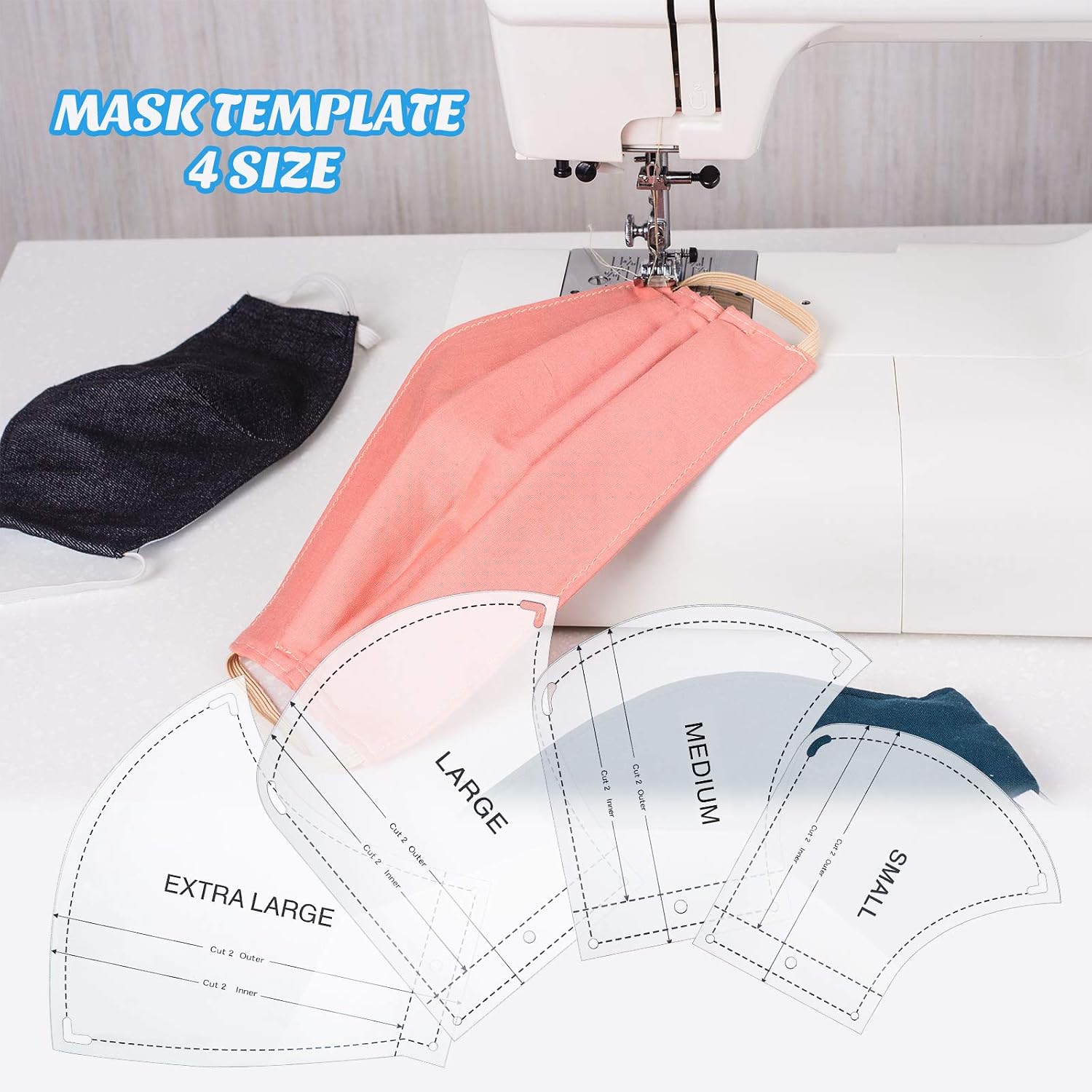 9 Pieces DIY Face Covering Template Set Includes 4 Pieces Clear Acrylic Sewing Pattern Ruler Template Non-Slip Sewing Ruler Template with 5 Pieces Fabric Marking Pens for Homemade Face Accessories